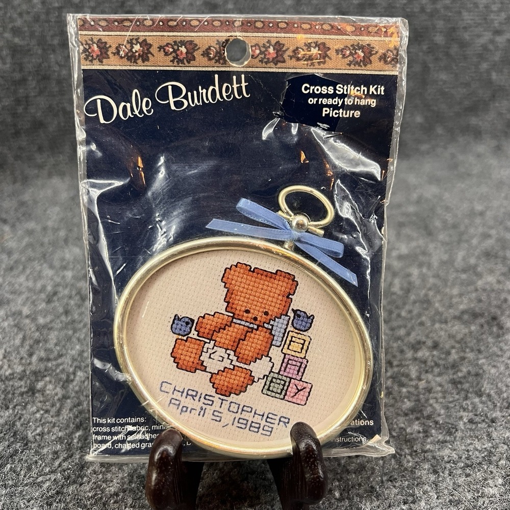 1987 Dale Burdett Baby Boy CM 814 3" x 2.5" Teddy Bear Cross Stitch Picture Kit